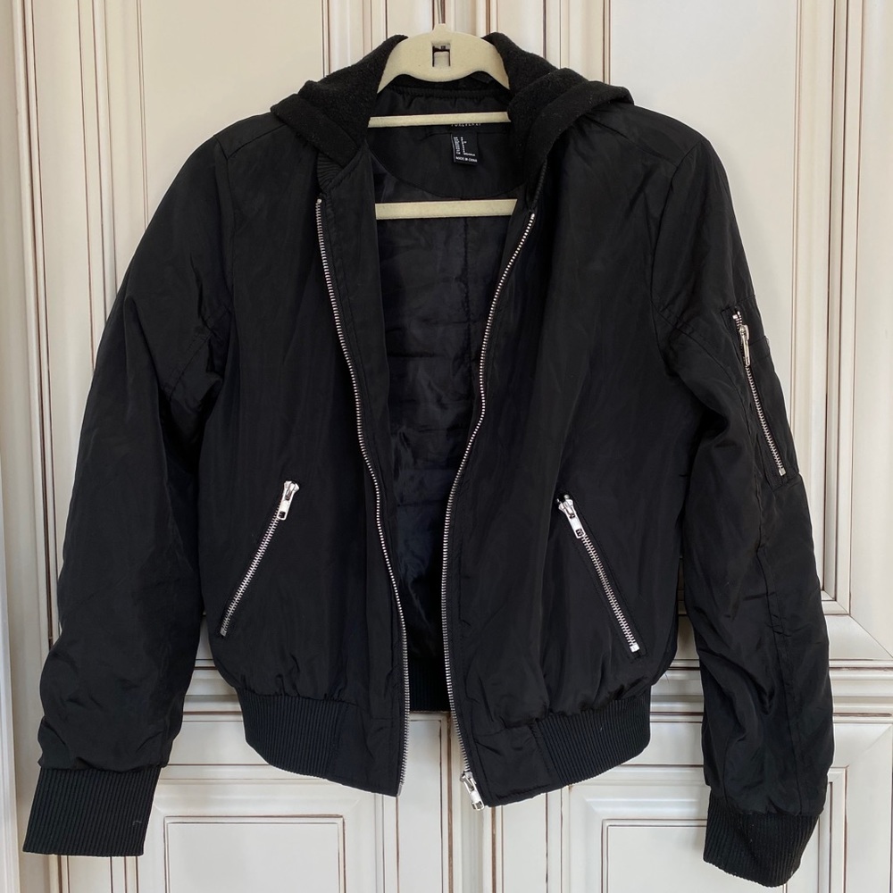 Black cropped bomber jacket